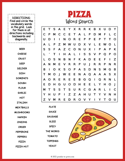 Pizza Word Search Word Search