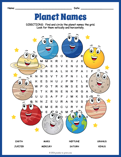 Planets Word Search