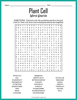 Free printable Plant Cell Word Search puzzle worksheet