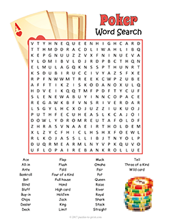 Free printable Poker Word Search puzzle