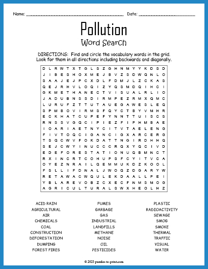 Pollution Word Search
