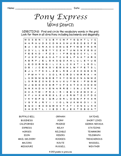 Pony Express Word Search