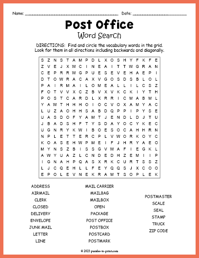 Post Office Word Search