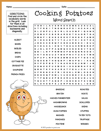 Potato Dishes Word Search