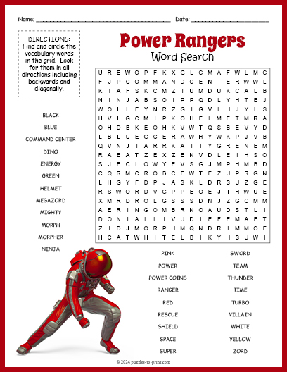 Power Rangers Word Search
