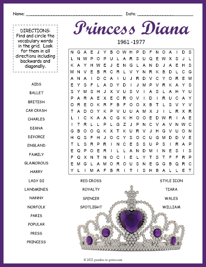 Princess Diana Word Search