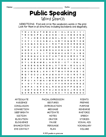 Public Speaking Word Search