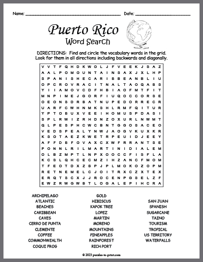 Puerto Rico Word Search