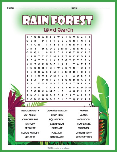 Rainforest Word Search