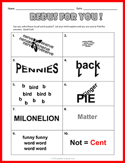 Free printable Rebus Worksheet 2 puzzle worksheet