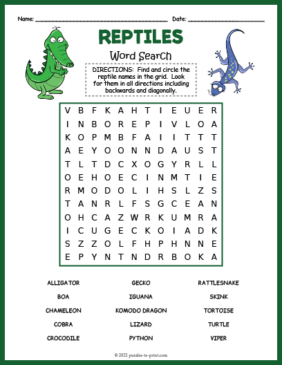 Reptile Word Search