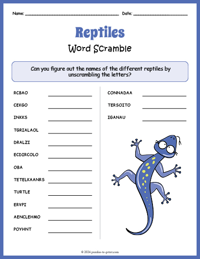 Reptiles Word Scramble