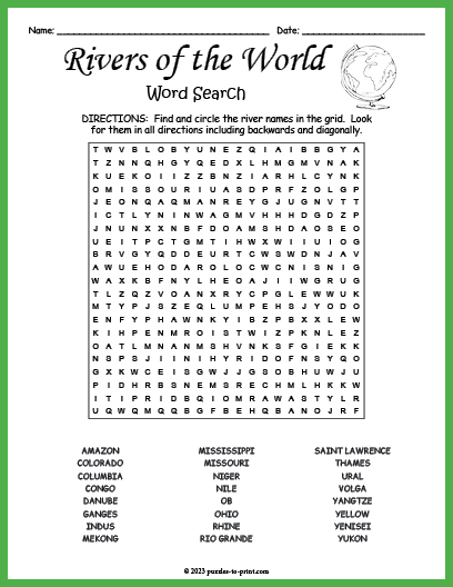 Rivers of the World Word Search