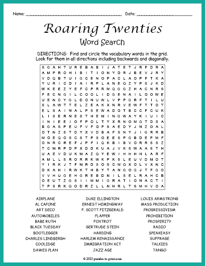 Roaring Twenties Word Search