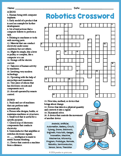 Robot Crossword Word Search