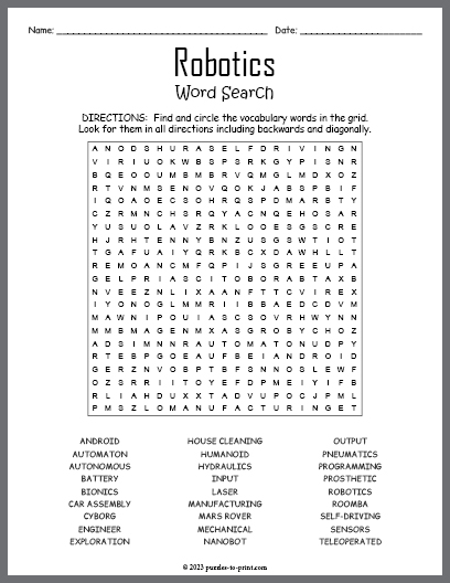 Robotics Word Search
