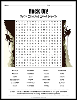Free Printable Rock Climbing Word Search Puzzle Worksheet