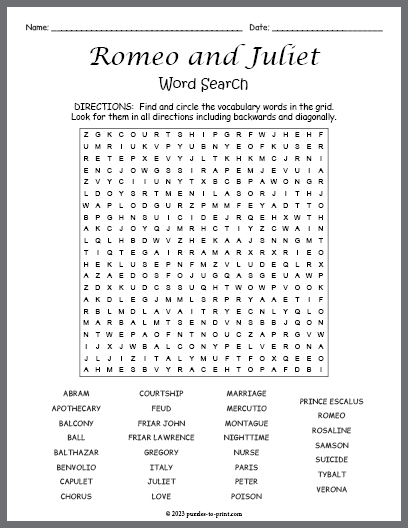 Romeo and Juliet Word Search
