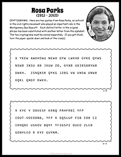 Free printable Rosa Parks Cryptogram puzzle worksheet