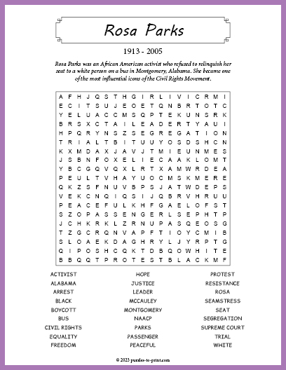 Rosa Parks Word Search
