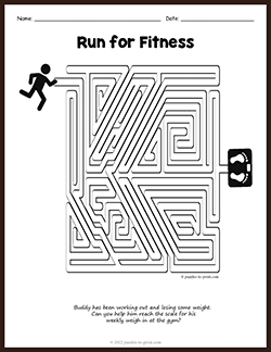 Free printable Run for Fitness Maze puzzle worksheet