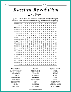 Free printable Russian Revolution Word Search puzzle worksheet