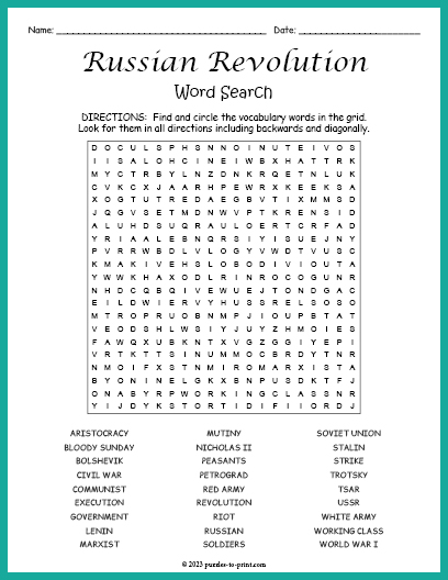 Russian Revolution Word Search