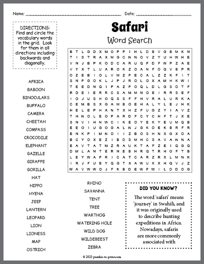 Safari Word Search