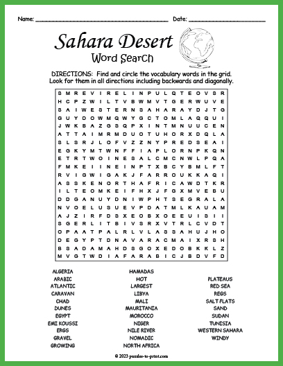 Sahara Desert Word Search