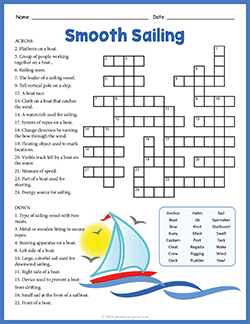 Free printable Sailing Crossword puzzle worksheet