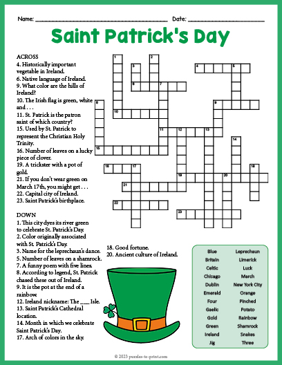 Saint Patricks Day Crossword Word Search