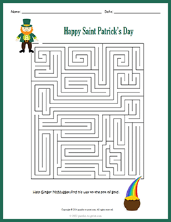 Free printable Saint Patrick's Day Maze puzzle worksheet