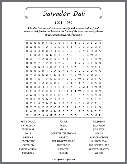 Salvador Dali Word Search