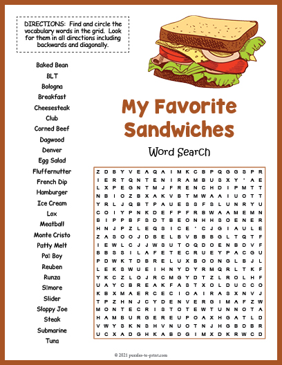 Sandwich Word Search