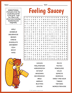 Free printable Sauces Word Search puzzle worksheet