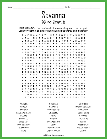 Savanna Word Search