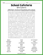 School Cafeteria Word Search Thumbnail