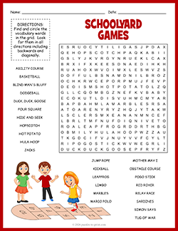 Free printable Schoolyard Games Word Search puzzle worksheet