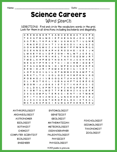 Science Careers Word Search