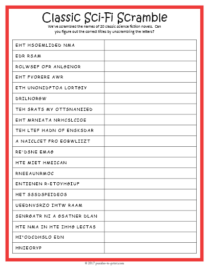 Science Fiction Novels Word Scramble