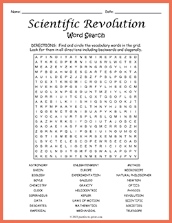 Free printable Scientific Revolution Word Search puzzle worksheet