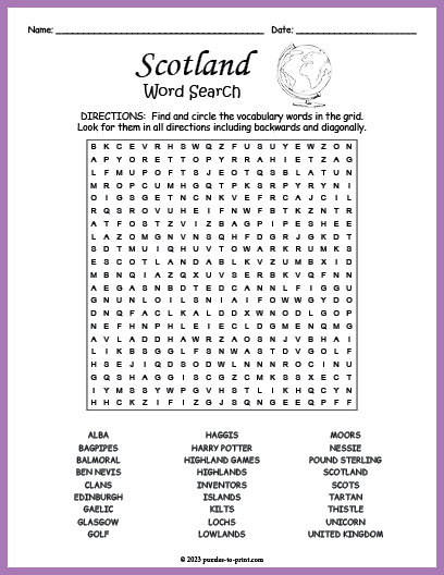 Scotland Word Search