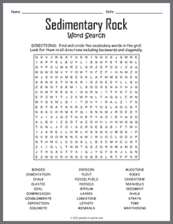 Free printable Sedimentary Rock Word Search puzzle worksheet