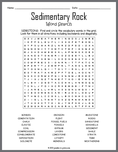 Sedimentary Rock Word Search