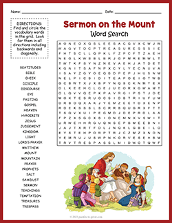 Free printable Sermon on the Mount Word Search puzzle worksheet