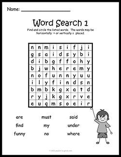 Free printable sight word word search puzzle worksheets
