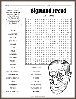Free printable Sigmund Freud Word Search puzzle worksheet