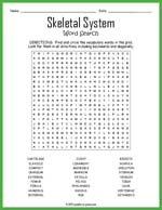 Skeletal System Word Search Thumbnail