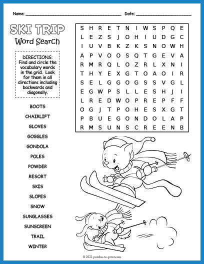 Ski Trip Word Search