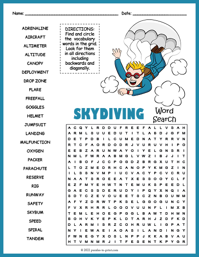 Skydiving Word Search